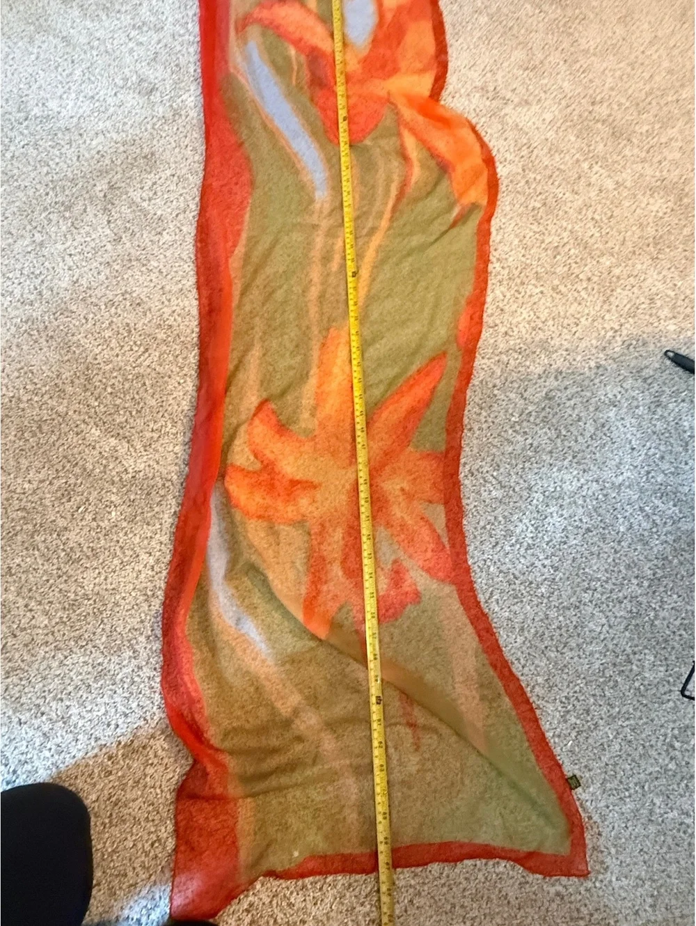Lightweight Sheer Scarf with Orange Floral Design